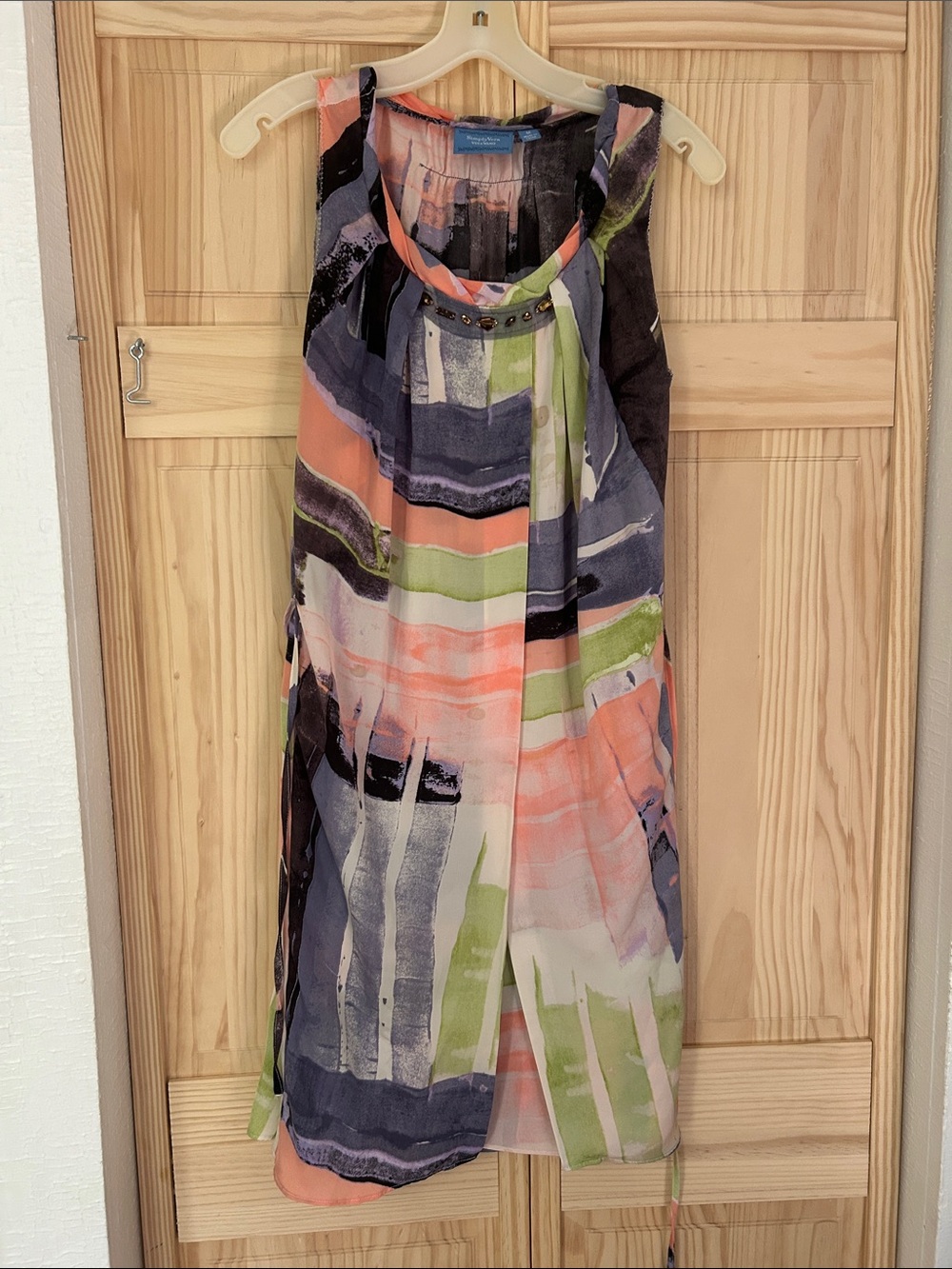 Simply Vera Vera Wang Peach, Purple, Green & Black Abstract Sleeveless Dress